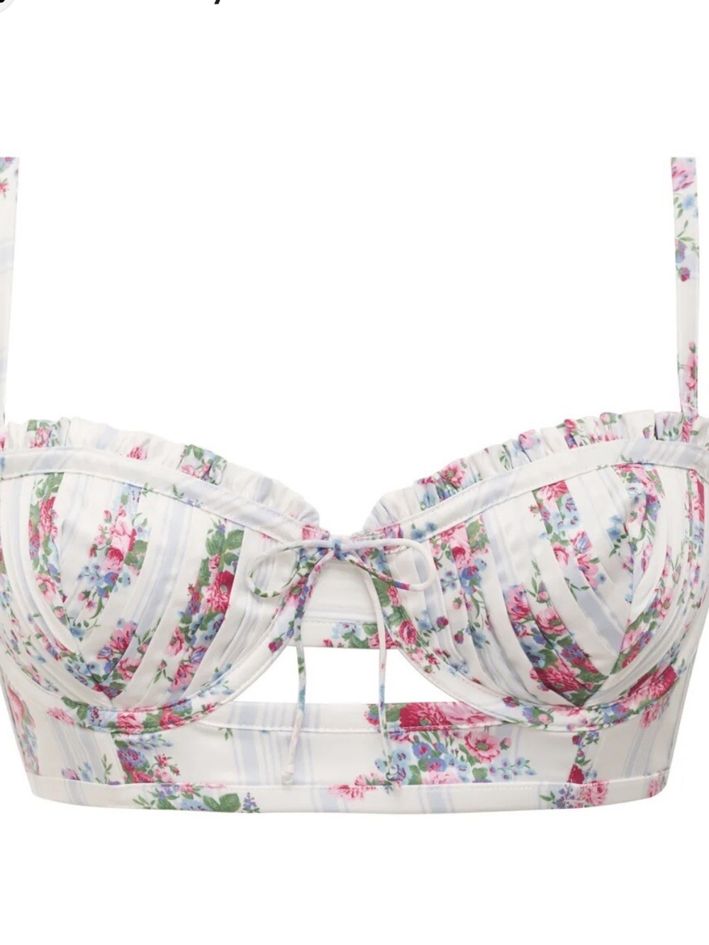 For Love & Lemons Floral Satin Pleated Longline Underwire Bra Top SDD